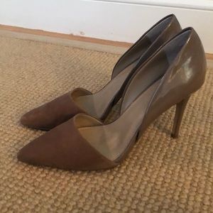Saks Fifth Avenue Tan Suede/Patent Heels